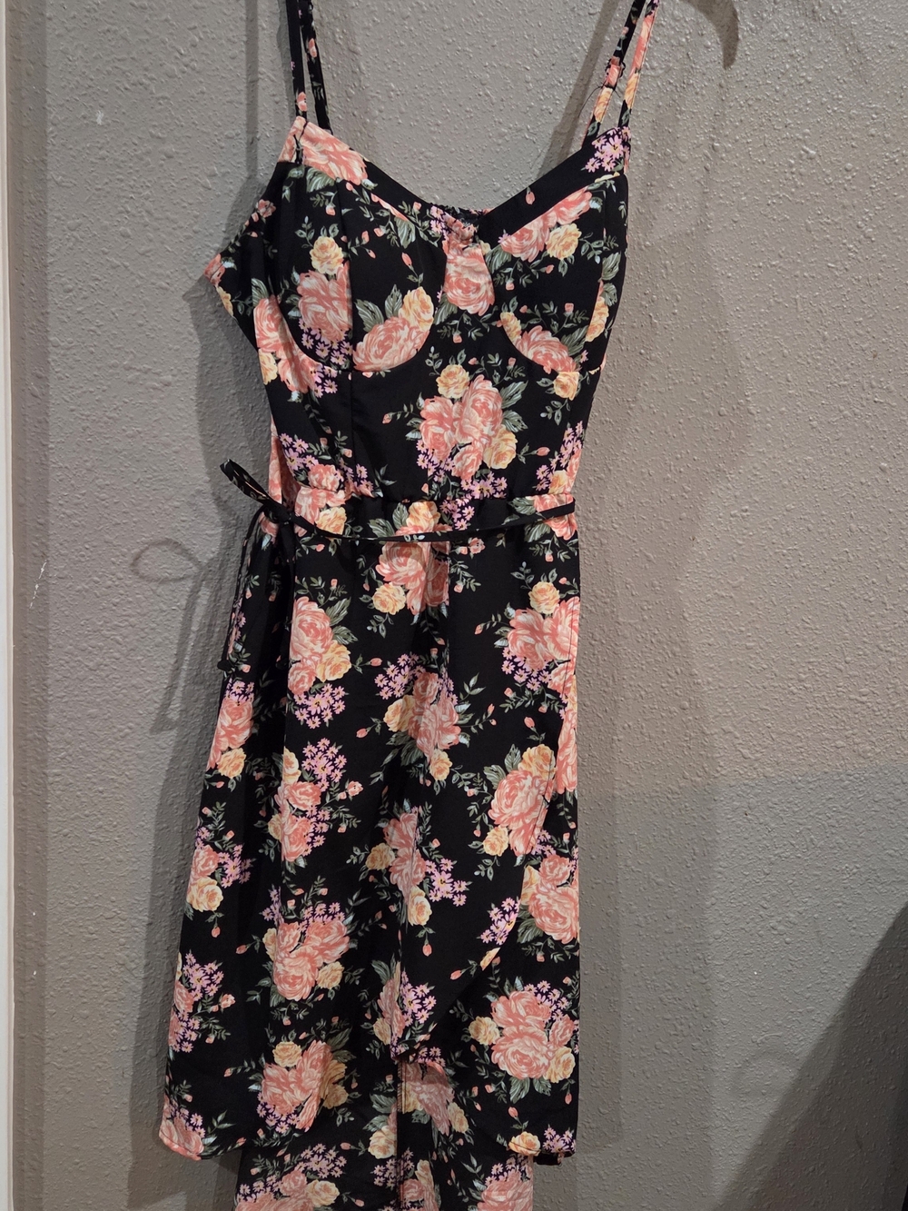 Lily Rose Black Midi Dress with Pink Floral Print